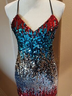 Boohoo Tall Teal and Rose Sequin Slip Dress